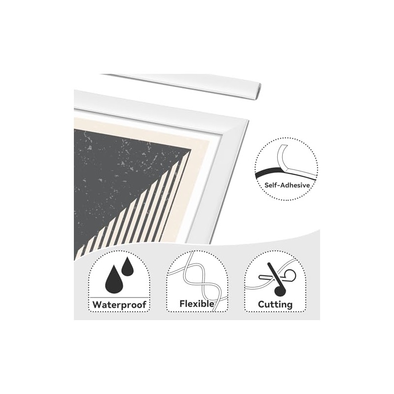 9.8 Ft Peel and Stick Wall Molding Trim, White(Paintable) Self