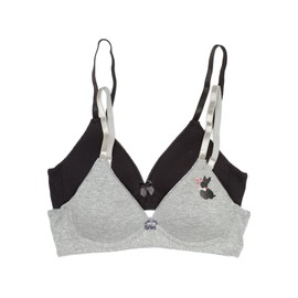 Trimfit Big Girls' Lightly Lined Wirefree Cotton Bra (Pack of 2), Grey Scotty/Black, 32A