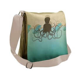 Lunarable Octopus Messenger Bag, Vintage Marine Waves Ocean, Unisex Cross-body