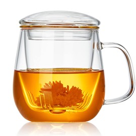 DOPUDO Pavilion - Taza de cristal para infusión con tapa transparente e infusor, 520 ml, taza de té grande con vidrio de borosilicato, gruesa y duradera para los amantes del té para preparar té de hojas sueltas
