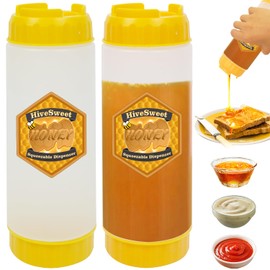 HiveSweet Honey Jar 18 Oz Honey Dispenser No Drip For Double Ended Squeeze Syrup Dispenser For Home Kitchen - 2 Pack