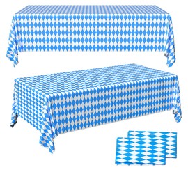 Dololoo Disposable Plastic Tablecloth, Bavarian Diamond Motif, Oktoberfest Party Decoration, Oktoberfest Tablecloth, 130 x 220 cm, Tablecloth for Oktoberfest, Bavaria Tablecloth, Blue, White