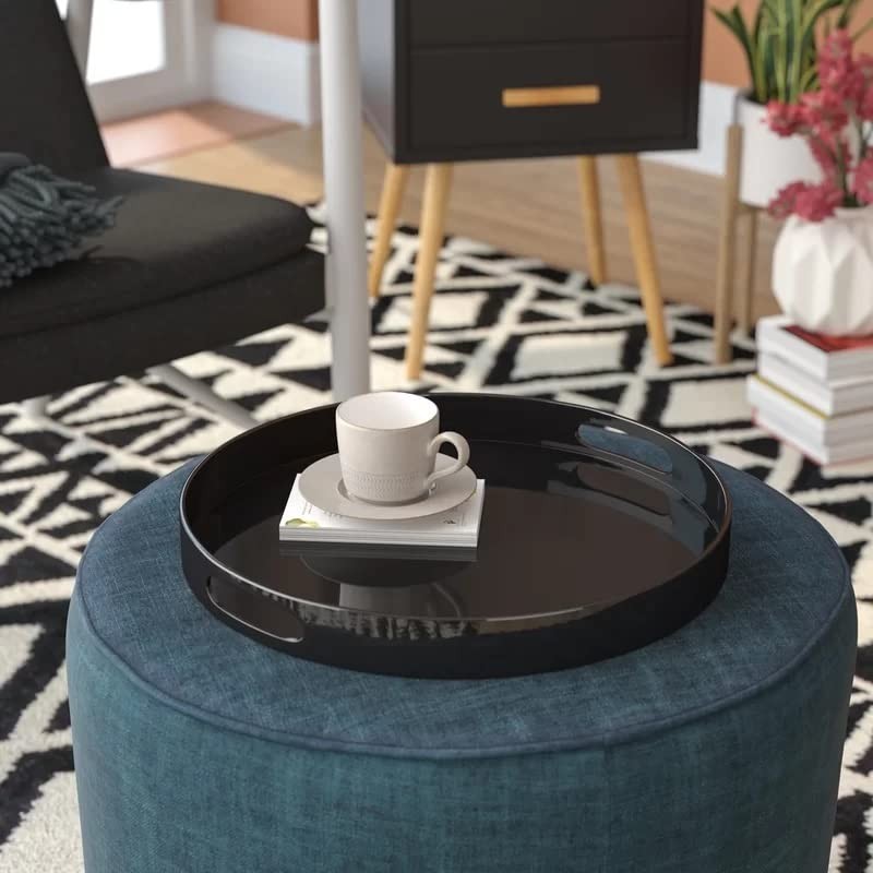 10 Strawberry Street 13.5" Lacquer Round Serving Tray with handles,