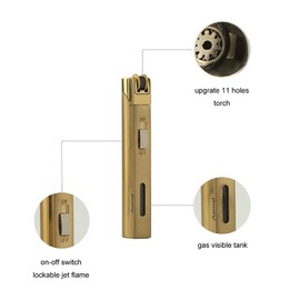 STAOSAN 2 Pack Portable Torch Lighter Fuel Tank Visible Butane Refillable Single Jet Flame Lockable(No Gas) (Gold)