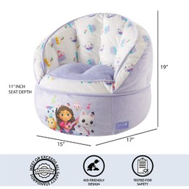 Idea Nuova Gabbys Dollhouse Purple Round Bean Bag Chair for Kids, Ages 3+, Large