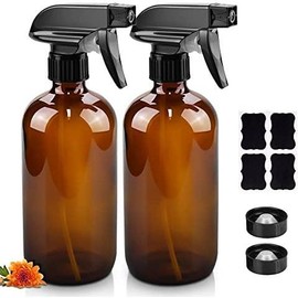 Glass Spray Bottles, 16oz Refillable Containers, Empty  Round Bottles with Labels & Adjustable Nozzle for Cleaning, Gardening, , Pets, , Hair -Clear (1 Pack) - Color: 2 Pack, Size: Amber