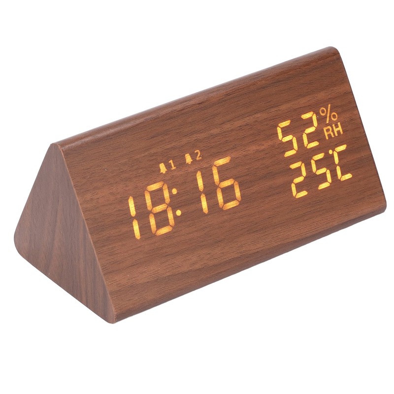 LED Digital Alarm Clock Multipurpose Wooden Clock with Voice Control