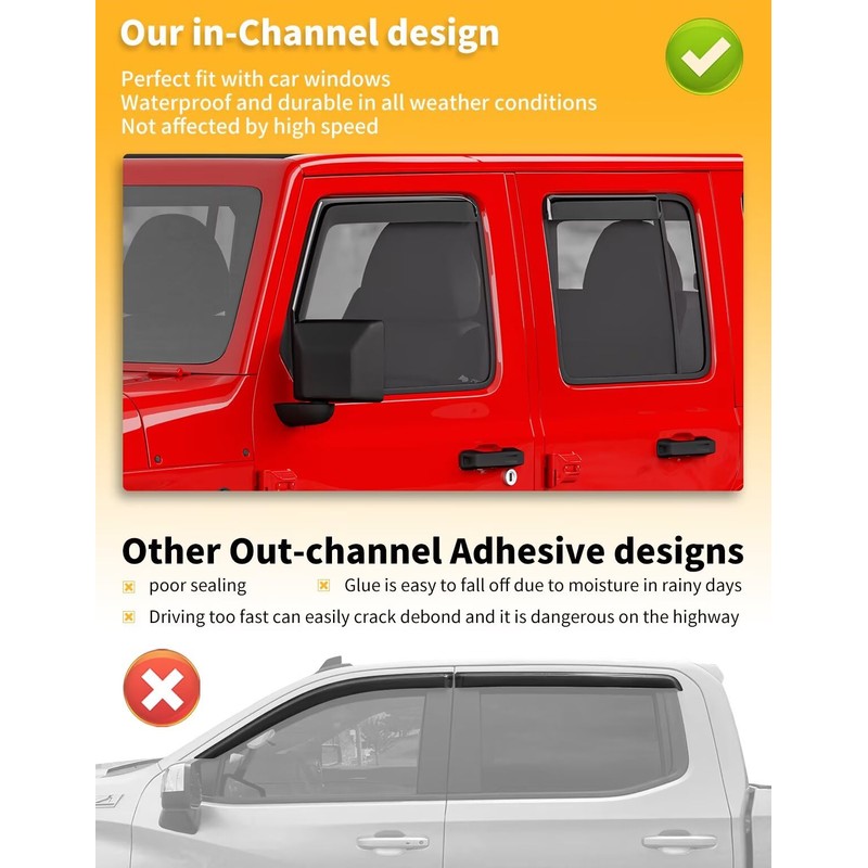 Window Rain Guards for Jeep Wrangler JL 2018-2026/Jeep Gladiator 2020-2026