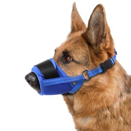 Dog Muzzle, Soft Muzzle for Medium Large Sized Dog to Anti and Prevent Biting Barking Chewing, Air Mesh Large No Barking Muzzle with Reflective & Adjustable Strap (Suitable for all dog sizes)