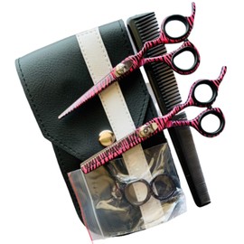 Hairdressing Barber Salon Scissors, Thinning Scissors Set 5.5", New Pink Zebra