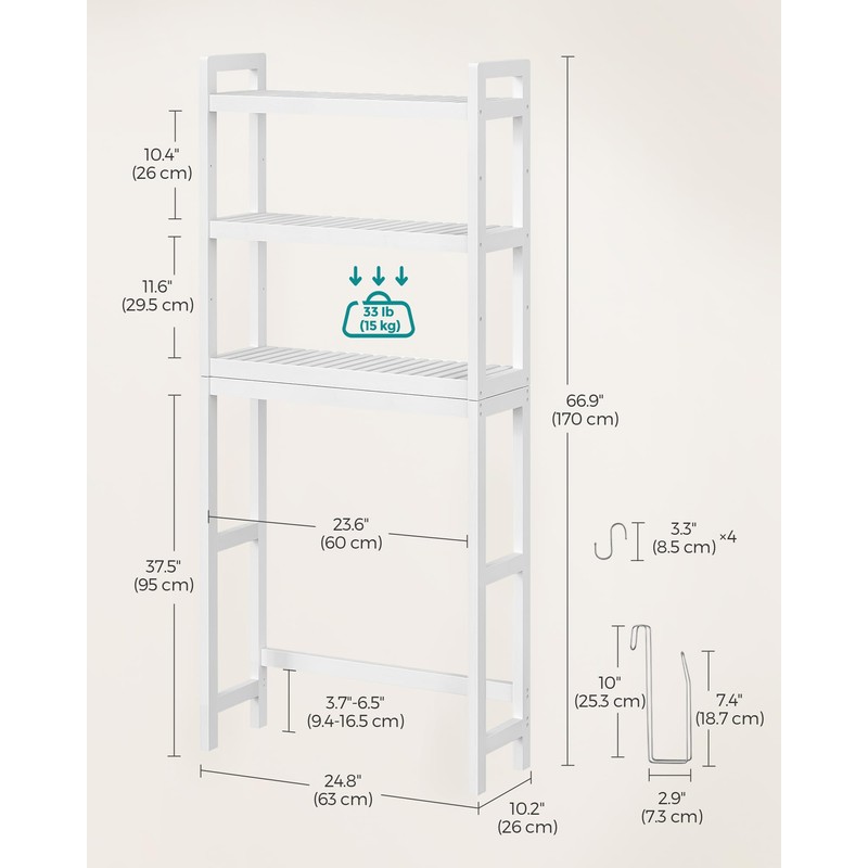 SONGMICS Over The Toilet Storage, 3-Tier Over Toilet Bathroom Organizer