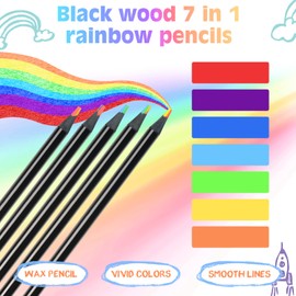 nsxsu 36 Pcs 7 in 1 Rainbow Pencils for Kids, Black Wooden Rainbow Colored Pencils Bulk, Multicolored Pencils Assorted Colors Art Supplies for Adults Drawing Coloring Sketching, Pre-sharpened