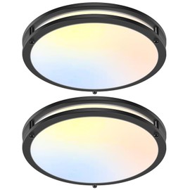 2-Pack 50W Dimmable Flush Mount Ceiling Lights, 16 Inch Black LED Ceiling Light with 5 Color Temperatures in One Selectable, 5400LM Modern Close to Ceiling Light Fixtures for Livingroom Dining Hallway