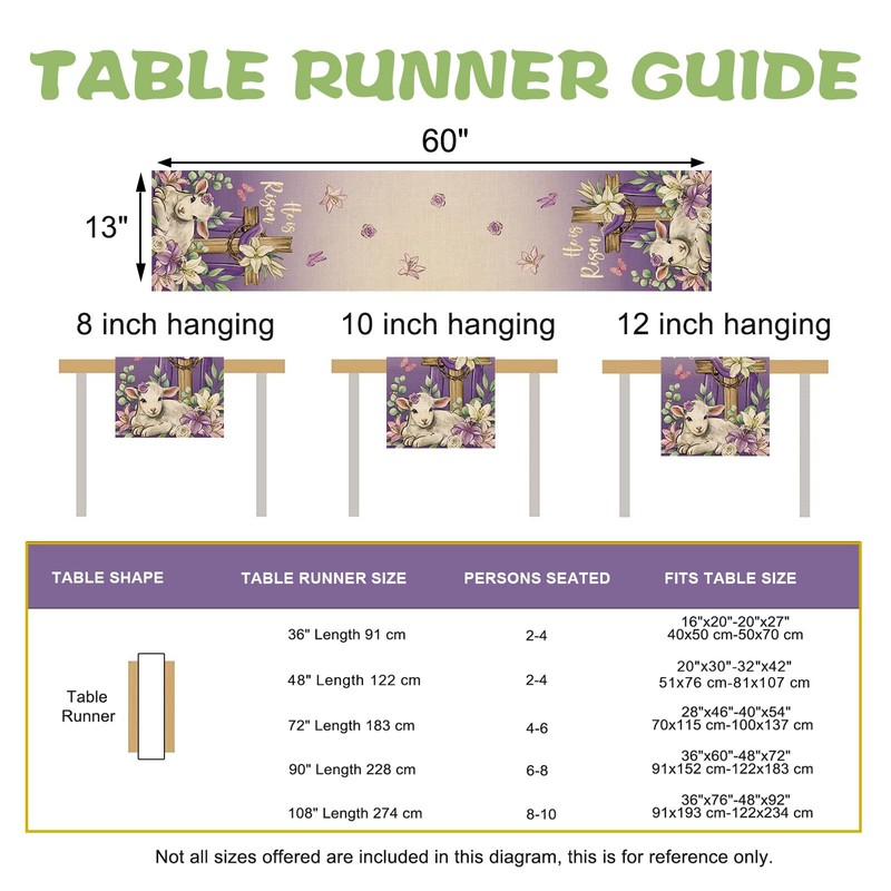 Croar He is Risen Easter Purple Christian Table Runner, Religious