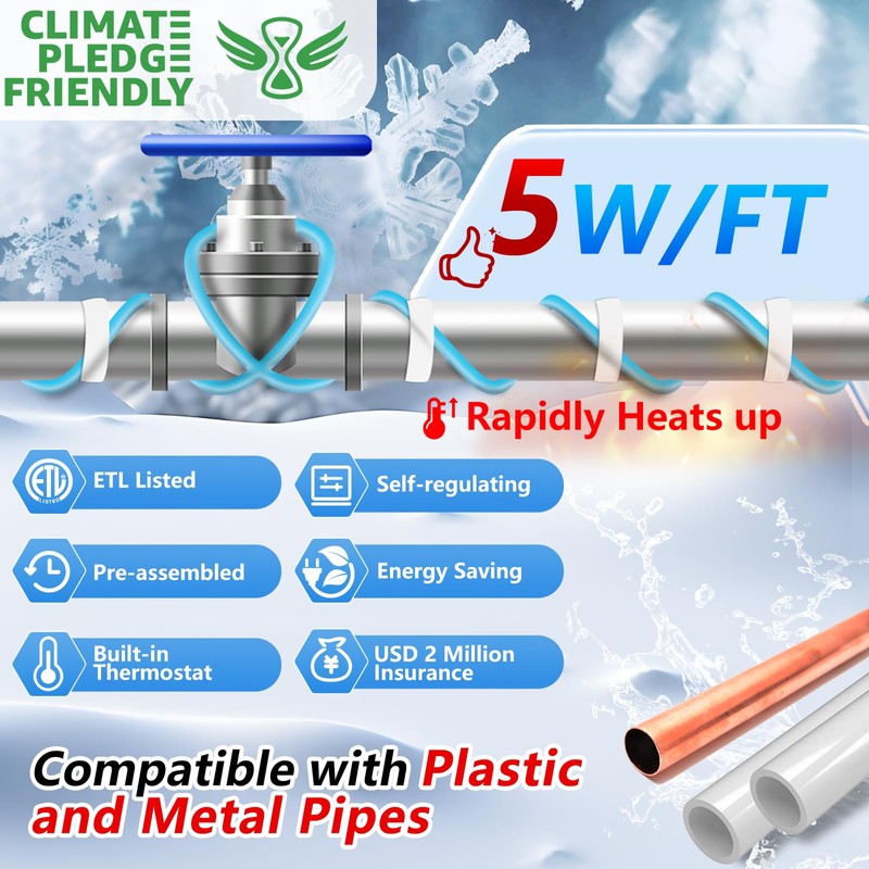 HEATIT 5JHSF 100Ft High-Efficiency Self Regulating Heat Tape Freeze Protection,