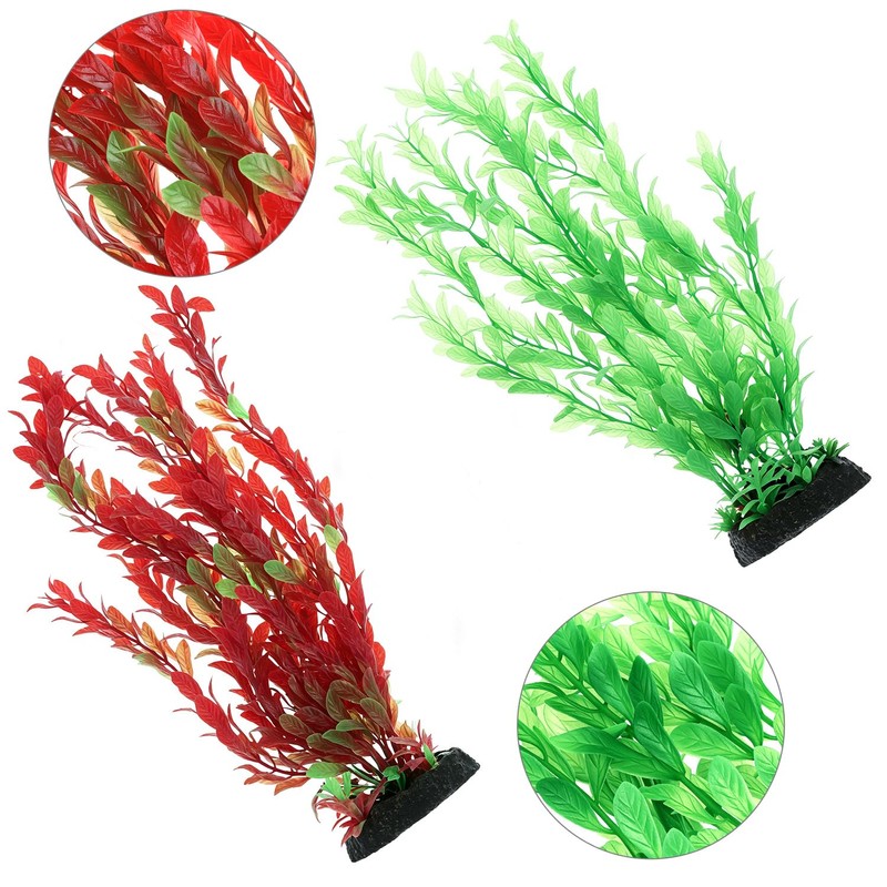 QWORK® 2 Pack Aquarium Artificial Plants, 12" Tall Plastic Decor