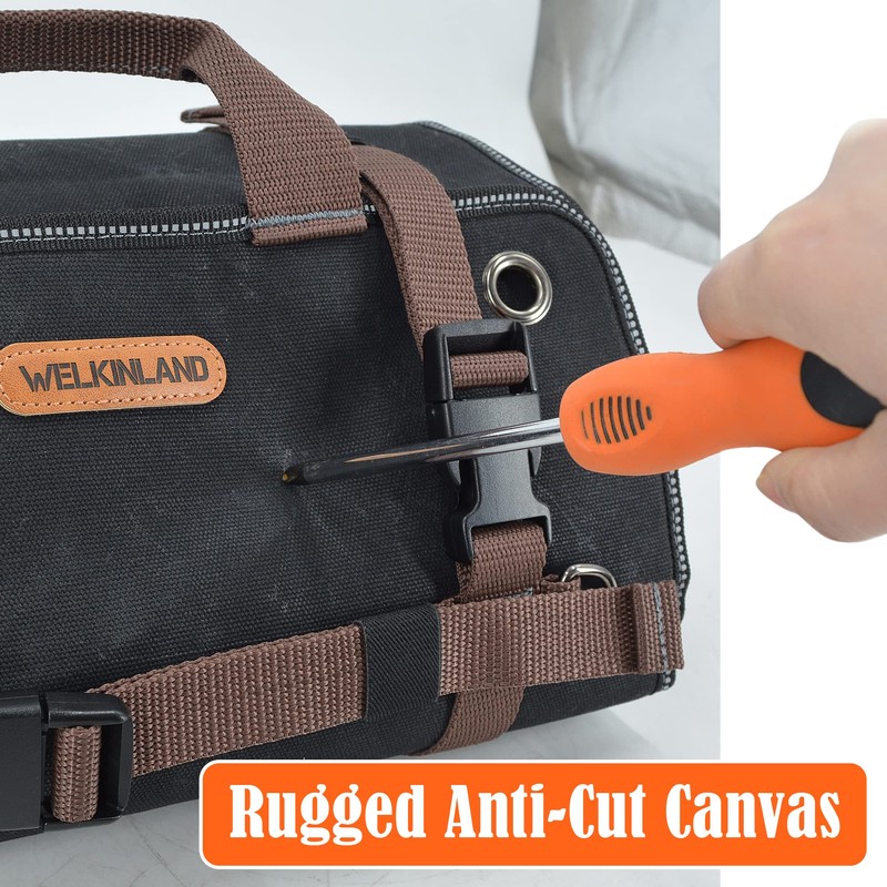 WELKINLAND Heavy-Duty Waxed Canvas Tool roll, 15-Pockets Tool Wrap Roll,