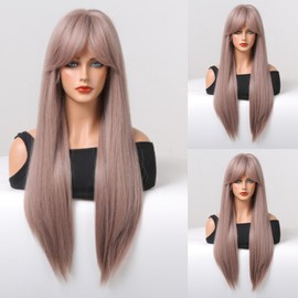 Diamondspart Wigs Women Long Straight Ash Purple Synthetic Full Wigs Natural Costume Cosplay 26 in