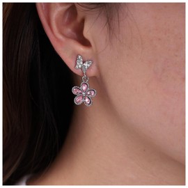 Inateannal Vintage Pink Crystal Flower Earrings Butterfly Flower Drop Earrings Silver Rhinestone Butterfly Stud Earrings Pink Gemstone Butterfly Earrings Jewellery for Women and Girls, Crystal