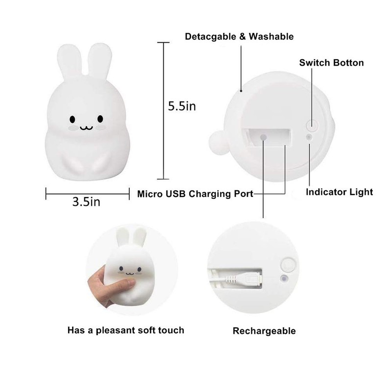 Tekemai Rabbit Night Light for Kids, Bedside Lamp for Children,