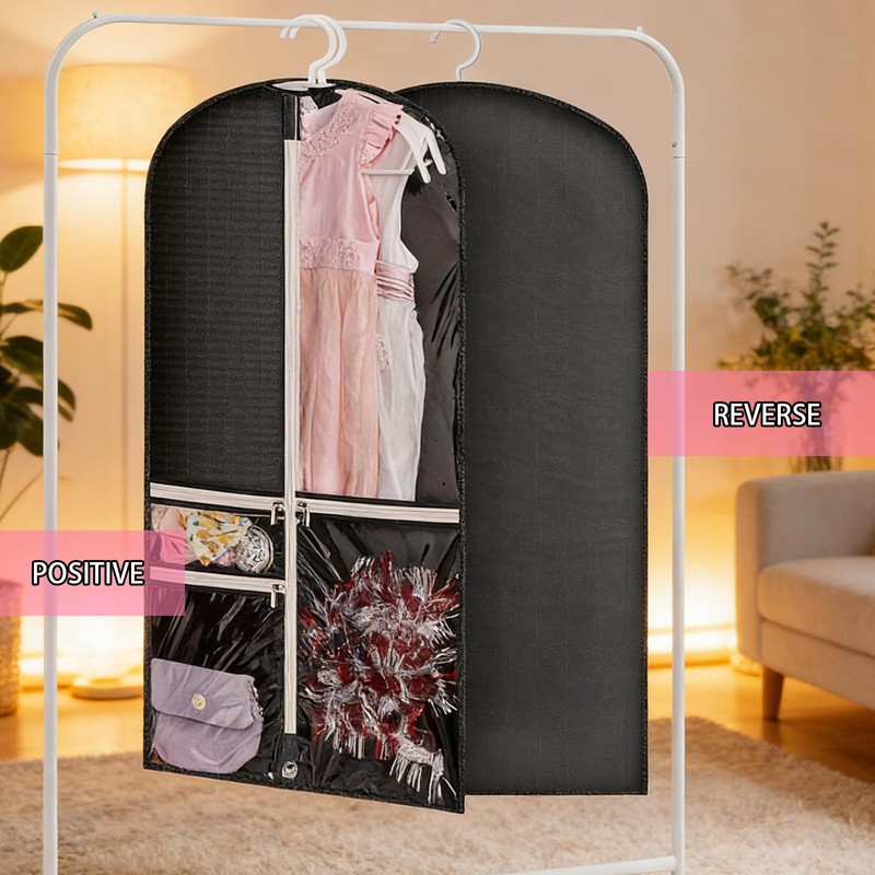 2 Pack Dance Costume Bags with 3 Transparent Zipper Pockets,