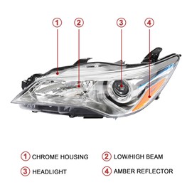 Wildwolf Headlight Assembly For Toyota Camry 2015 2016 2017 LE SE XLE Headlamps Replacement Chrome Housing Amber Reflector Clear Lens (Driver Side Headlight)