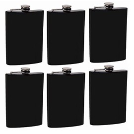 Gifts Infinity Set of 6 8oz Black Stainless Steel Groomsman, Bridesmaid Flask