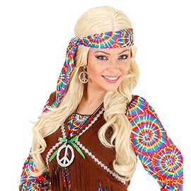NET TOYS Peace Jewellery Set Hippie Necklace and Earrings Silver 60s 70s Necklace and Hoop Earrings, Peace Symbol Woodstock Pendant Chain Flower Power Costume Accessories, Plastic
