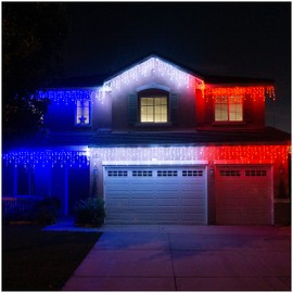 Russell Decor LED Icicle Lights Christmas Decorative String Curtain Lights with Remote 20ft ×2ft RGB Color Changing LED Lights Patio Porch Roof Party Wedding Indoor Outdoor Decoration