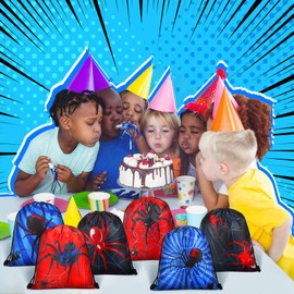 Lothee 30 Pcs Spider Web Drawstring Bags Birthday Party Decoration Spider Goodie Bag Kid Backpack for Birthday Party Supplies (Fashion Style)