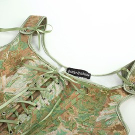 SCARLET DARKNESS Women's Renaissance Corset Top Vintage Floral Print Corsage Vest, Yellow Green Flowers