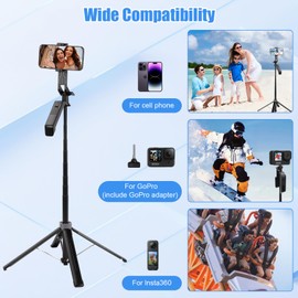 Trípode Selfie 178cm Ultraligero con Mando Bluetooth Recargable - Soporte 3 en 1 para Teléfonos 4-7", Plegable Portátil Viajes/Vlog/Conciertos