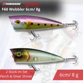 Robinson Fishing Lure for Bass and Pike - Wobbler 60 mm / 8 g with Rattle, Metal Ball for Wide Casts, Surface Bait - Splash (Violet & Ghost)