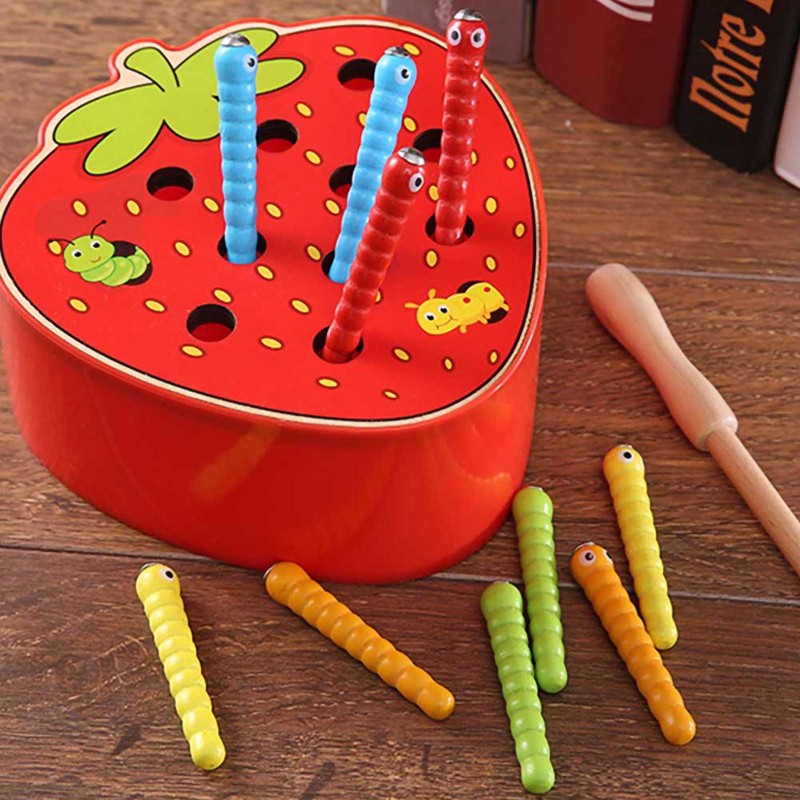 Capture Worm Magnetic Wooden Toy Kid Educational Intelligence Development Toys