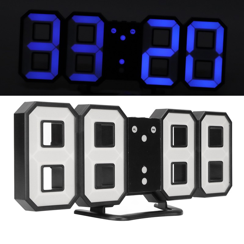 3D LED Digital Desktop Clock Dimmable Snooze Time Memory 12