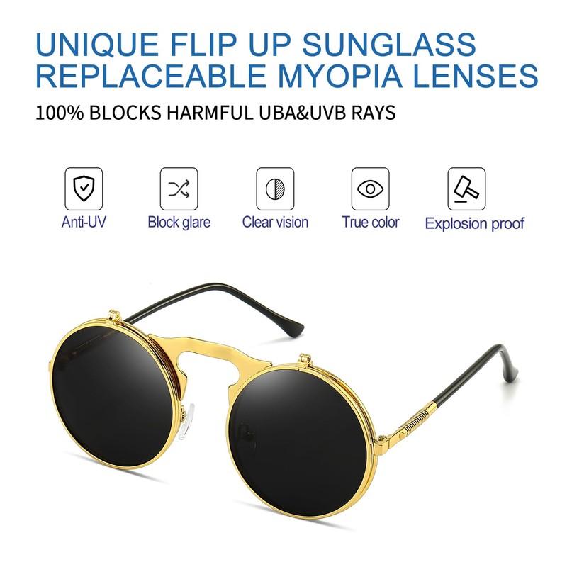 Glclrs Round Flip Up Sunglasses – Small Flip-Up Shades with