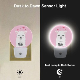 Uanvaha Llama Night Lights Plug into Wall Valentines Day Love You Llama Quote Design Night Light Dusk to Dawn Sensor LED Lamp for Bedroom Bathroom Living Room, 0.5W Sleep Friendly