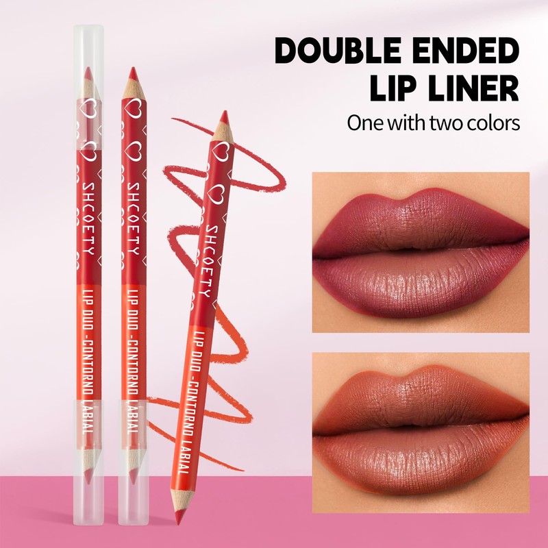 SHCOETY Double Ended Lip Liner Set, 6 Pencils 12 Shades,