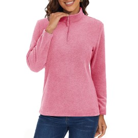 MAGCOMSEN Zip Up Sweatshirt Women Zip-Up Fleece Jackets Outdoor Quarter Zipper Pullover Fleece Tops for Women,Pink,M