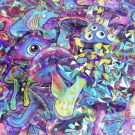 Holographic Gold Foil Agaric Stickers - 50Pcs Transparent Mushroom Aesthetic Stickers for Scrapbook, Journals, Stationery, Notebook (Agaric)