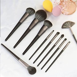 Juego de 10 brochas de Maquillaje Profesionales de Pelo de Cabra Natural, brochas para Base, Polvos, Contorno, Sombras de Ojos                        