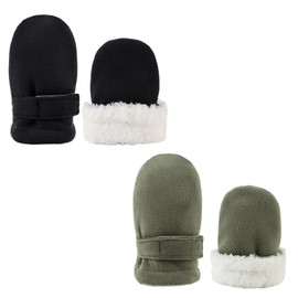 MniJiza Newborn Baby Winter Mittens Toddler Warm Fleece Lined Gloves No Scratch Adjustable Mitten for Infant Boys Girls (0-6M,Black+ArmyGreen)