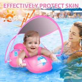LAYCOL Baby Swimming Float with UPF50+ Sun Canopy Baby Floats for Pool No Flip Overbaby Pool for Baby Age of 3-36 Months