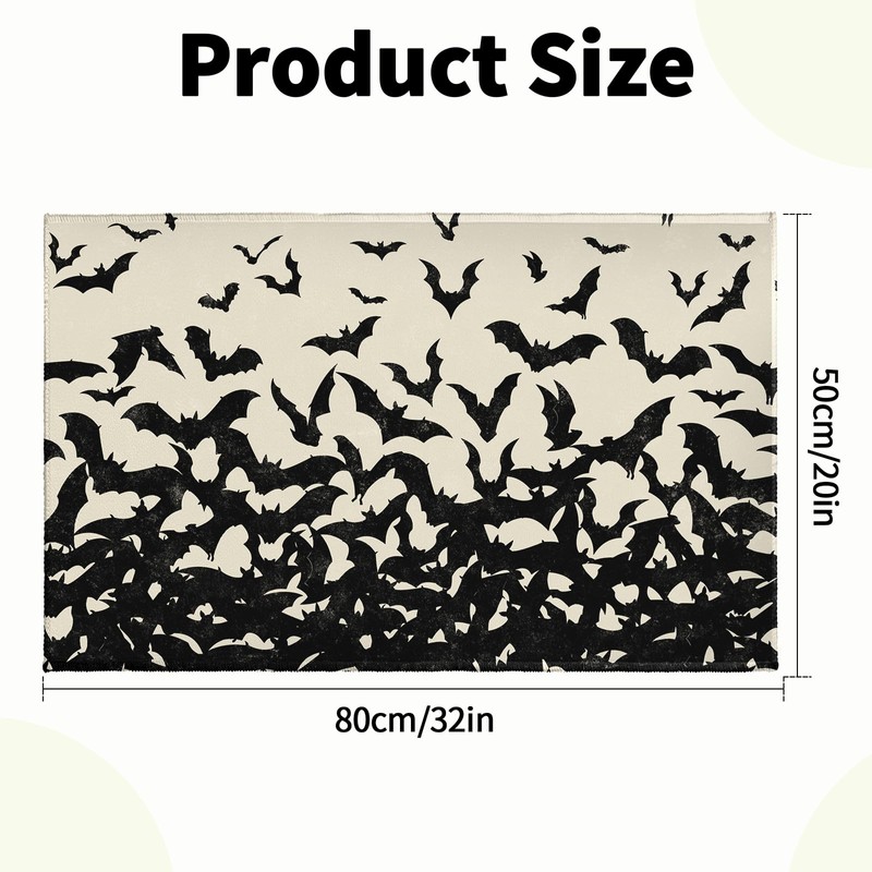 Halloween Black Bat Bath Mat 32x20 Inch Distressed Bat Silhouette
