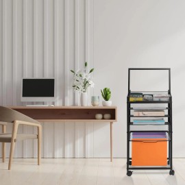 5-Tier File Cart with Handle & Rolling Lockable Wheels Desk Stationery Organizer Cart, Movable File Folders Cartcolor: Black, size: one size