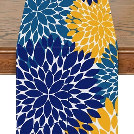 Snylcce Chinoiserie Table Runner 13x47 Inches Elegant Gold and White Bird & Flower Design Modern Geometric Linen Decor for Home, Dining, and Party Settings