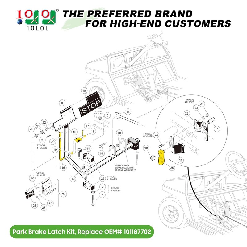 10L0L Park Brake Latch Kit for Club Car DS, Carryall,