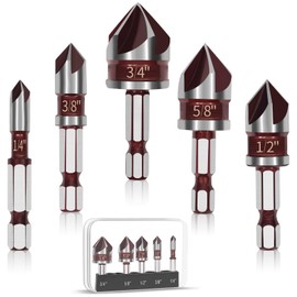 5PCS Countersink Drill Bit Set, 82 Degree Premium HSS Counter Sink Drill Bit, Size 1/4"-3/4" Quick-Change Hex Shank for Wood, Metal, Plastic