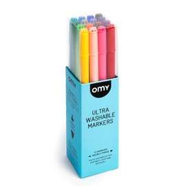 Omy Signature - Marcadores de fieltro ultrawashables de doble punta | Caja de 16 colores vibrantes brillantes | Fácilmente lavable con agua y jabón | Perfecto para niños, artistas y proyectos