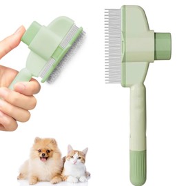 Pet Combs, Flea Comb for Dogs with One-Click Self-Cleaning Button, Stainless Steel Metal Teeth Comb for Pets Shedding and Tangles (Green)